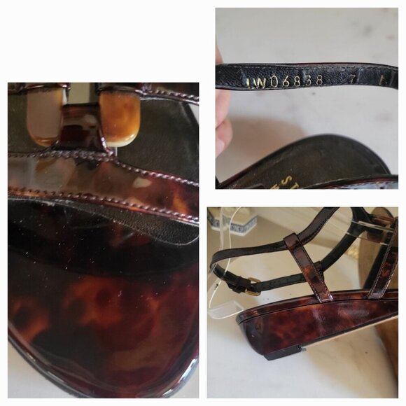 Stuart Weitzman Tortoise Shell Patent Leather Strappy Ankle Strap Sandals- 7M - Picture 7 of 8
